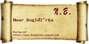 Neer Boglárka névjegykártya